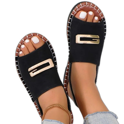 Comfortable Blue Denim Sandals for Women with Wedge Open Toe Buckle Casual Style