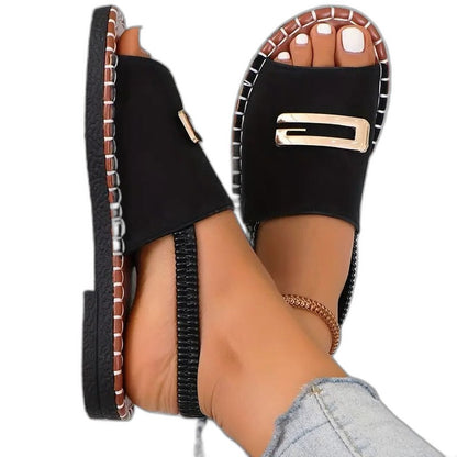 Comfortable Blue Denim Sandals for Women with Wedge Open Toe Buckle Casual Style