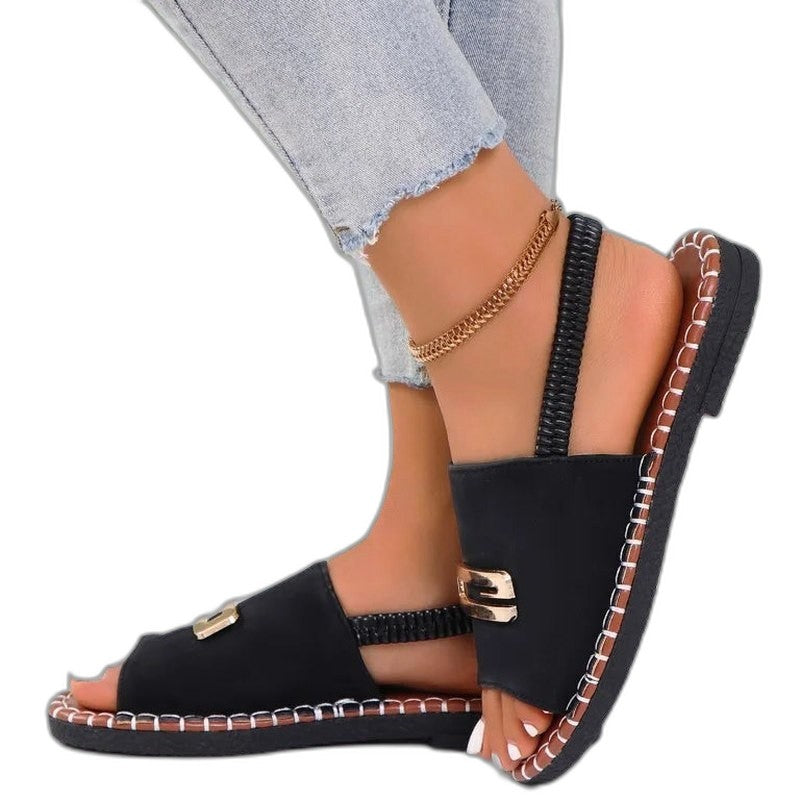 Comfortable Blue Denim Sandals for Women with Wedge Open Toe Buckle Casual Style