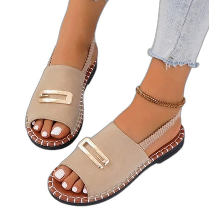 Comfortable Blue Denim Sandals for Women with Wedge Open Toe Buckle Casual Style