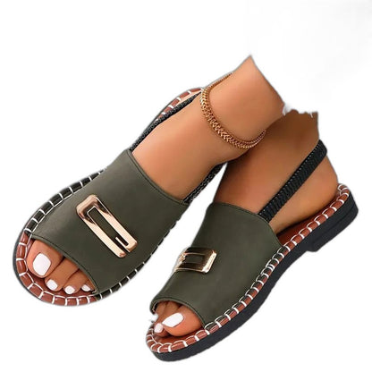 Comfortable Blue Denim Sandals for Women with Wedge Open Toe Buckle Casual Style