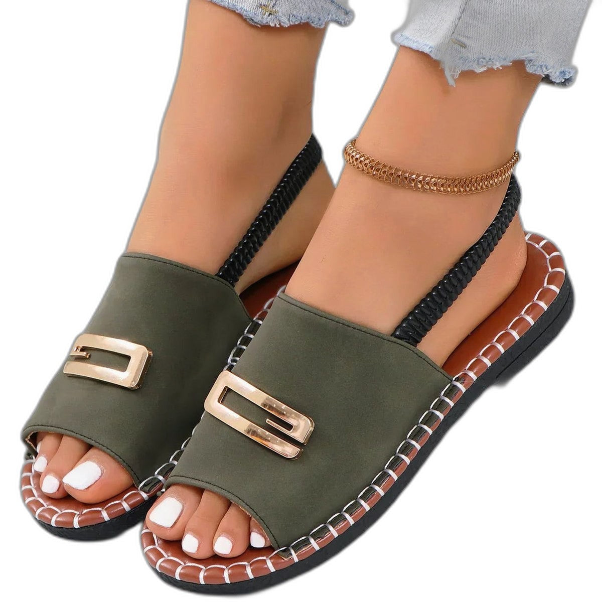 Comfortable Blue Denim Sandals for Women with Wedge Open Toe Buckle Casual Style