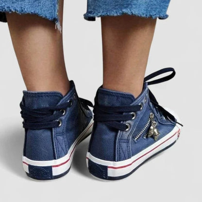 Comfortable Blue Denim Sneakers for Women with Closed Toe Lace Up Casual Style