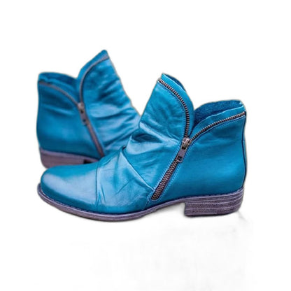 Comfortable Blue Leather Ankle Boots for Women with Closed Toe Casual Style