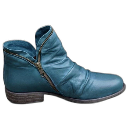 Comfortable Blue Leather Ankle Boots for Women with Closed Toe Casual Style