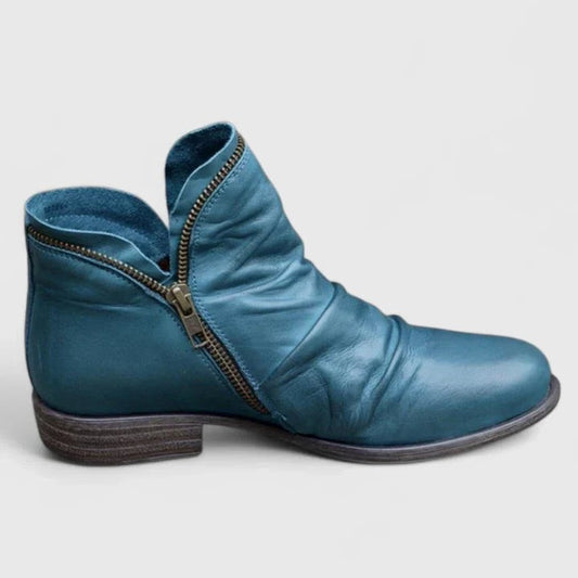 Comfortable Blue Leather Ankle Boots for Women with Closed Toe Casual Style