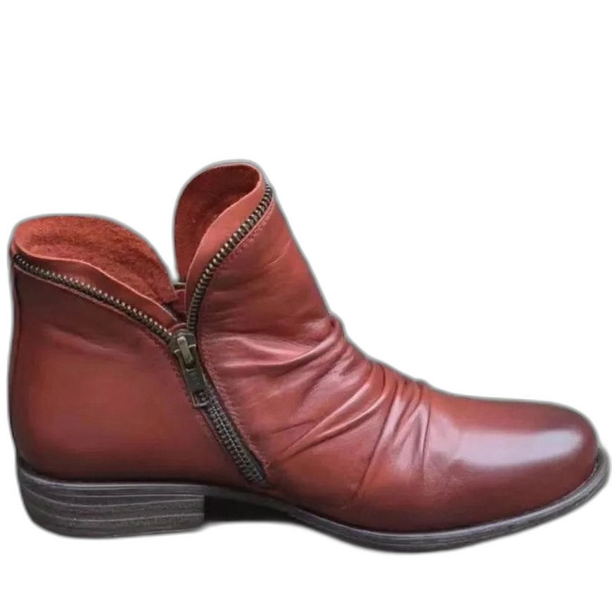 Comfortable Blue Leather Ankle Boots for Women with Closed Toe Casual Style