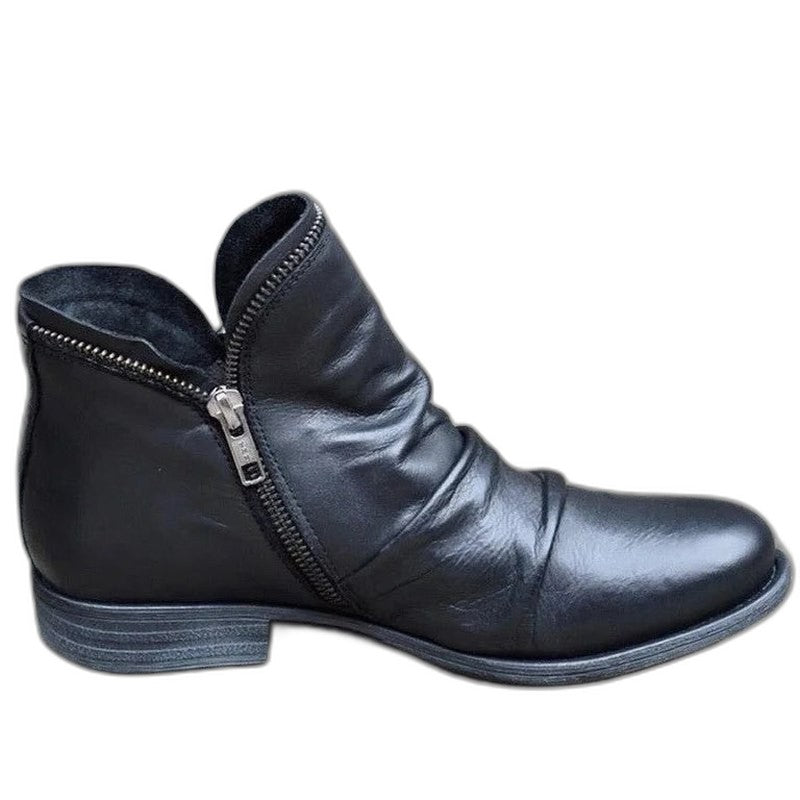 Comfortable Blue Leather Ankle Boots for Women with Closed Toe Casual Style