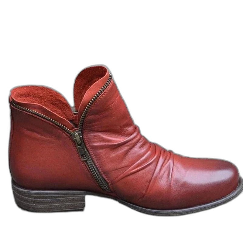 Comfortable Blue Leather Ankle Boots for Women with Closed Toe Casual Style