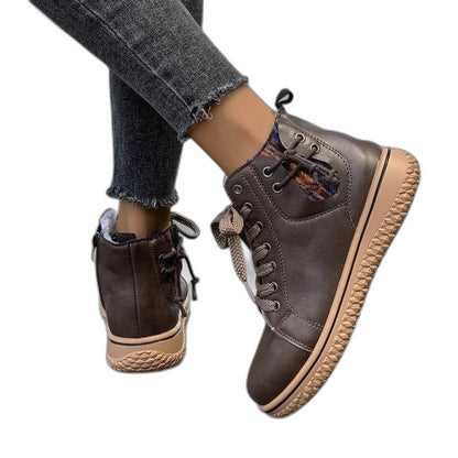 Comfortable Blue Leather Ankle Boots for Women with Closed Toe Lace Up Casual Style