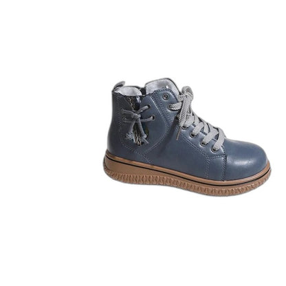 Comfortable Blue Leather Ankle Boots for Women with Closed Toe Lace Up Casual Style