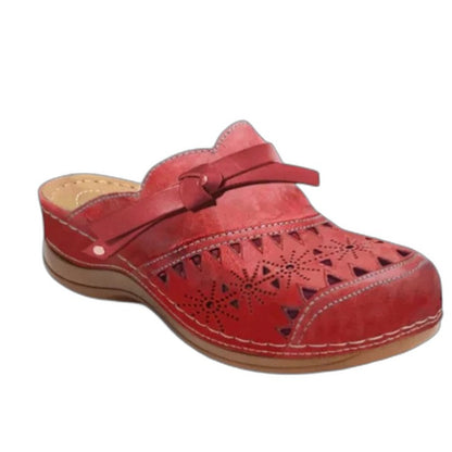 Comfortable Blue Leather Mules for Women with Cutout Closed Toe Casual Style