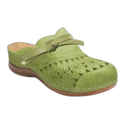 Comfortable Blue Leather Mules for Women with Cutout Closed Toe Casual Style