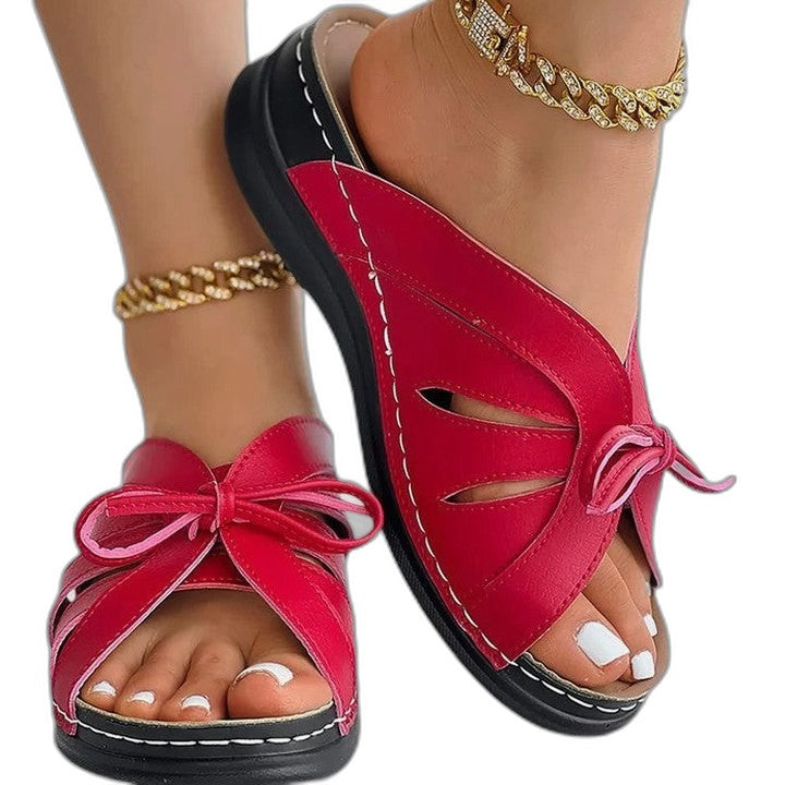 Comfortable Blue Leather Sandals for Women with Cutout Open Toe Casual Style