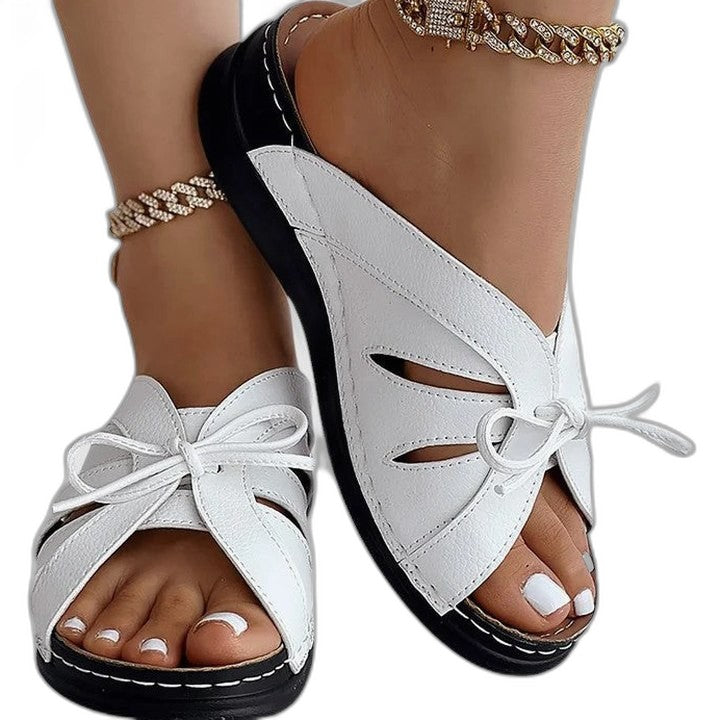 Comfortable Blue Leather Sandals for Women with Cutout Open Toe Casual Style