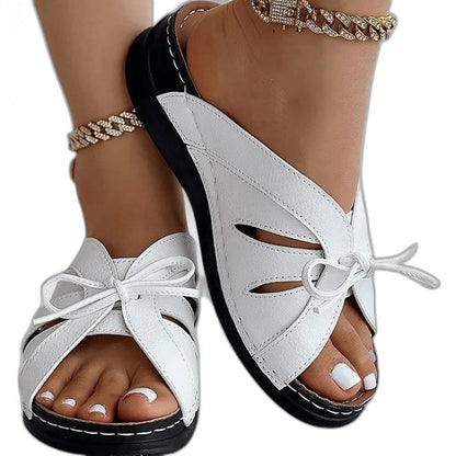 Comfortable Blue Leather Sandals for Women with Cutout Open Toe Casual Style