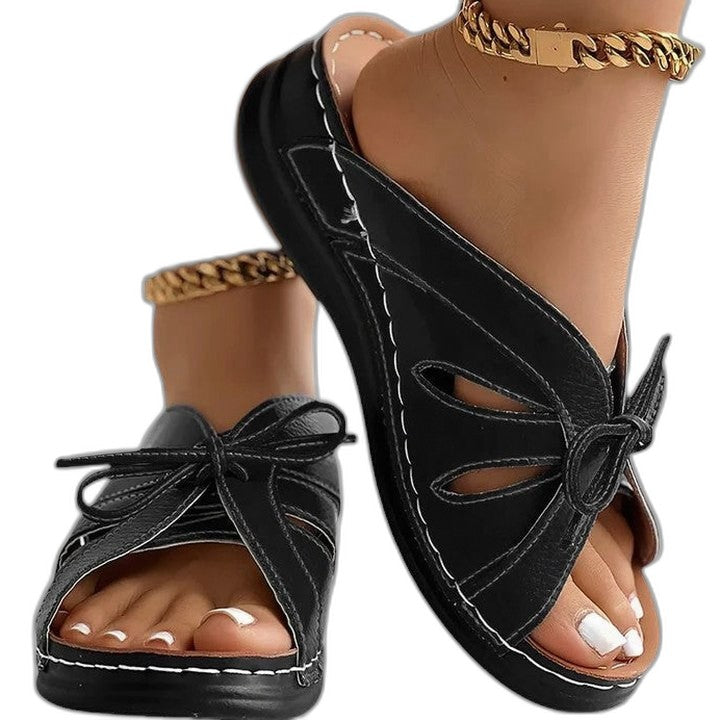 Comfortable Blue Leather Sandals for Women with Cutout Open Toe Casual Style