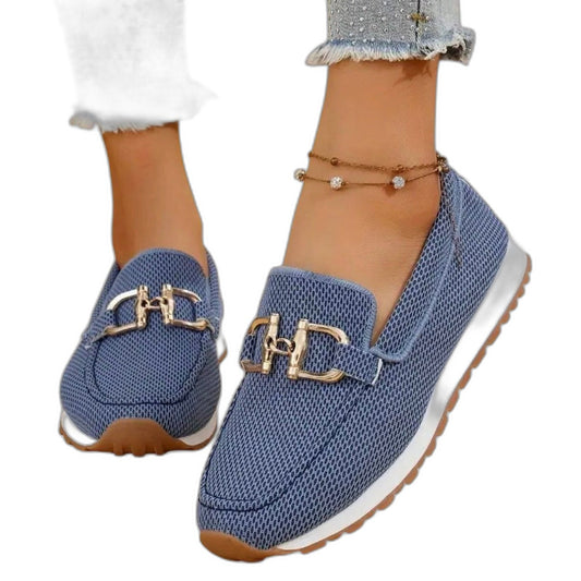 Comfortable Blue Loafers for Women with Closed Toe Casual Style