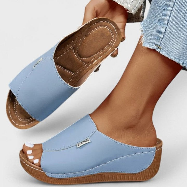 Comfortable Blue Mules for Women with Platform Open Toe Casual Style
