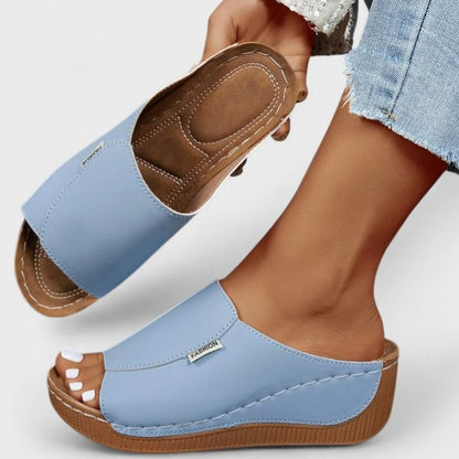 Comfortable Blue Mules for Women with Platform Open Toe Casual Style