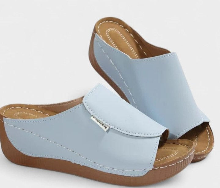 Comfortable Blue Mules for Women with Platform Open Toe Casual Style