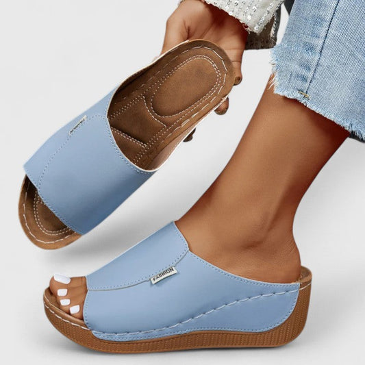 Comfortable Blue Mules for Women with Platform Open Toe Casual Style