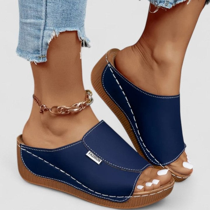 Comfortable Blue Mules for Women with Platform Open Toe Casual Style