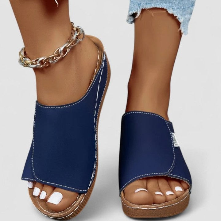 Comfortable Blue Mules for Women with Platform Open Toe Casual Style