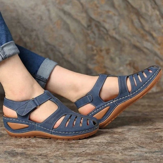 Comfortable Blue Sandals for Women with Cutout Closed Toe Casual Style