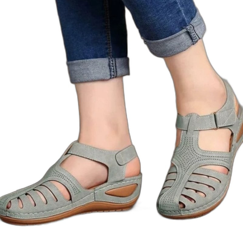 Comfortable Blue Sandals for Women with Cutout Closed Toe Casual Style