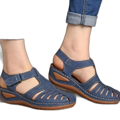 Comfortable Blue Sandals for Women with Cutout Closed Toe Casual Style