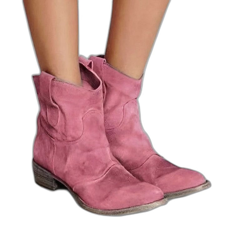 Comfortable Blue Suede Ankle Boots for Women with Block Heel Closed Toe Casual Style