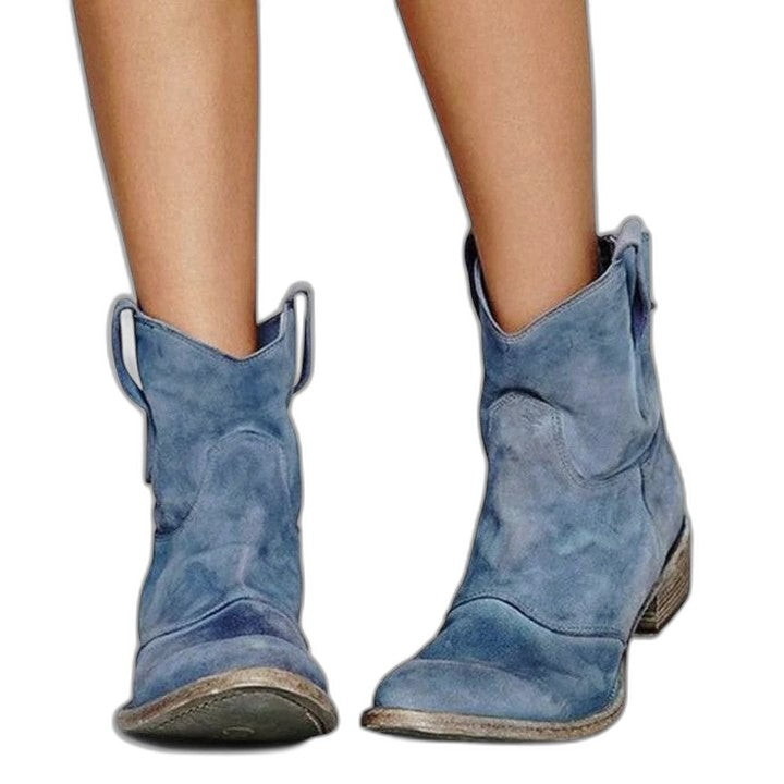 Comfortable Blue Suede Ankle Boots for Women with Block Heel Closed Toe Casual Style