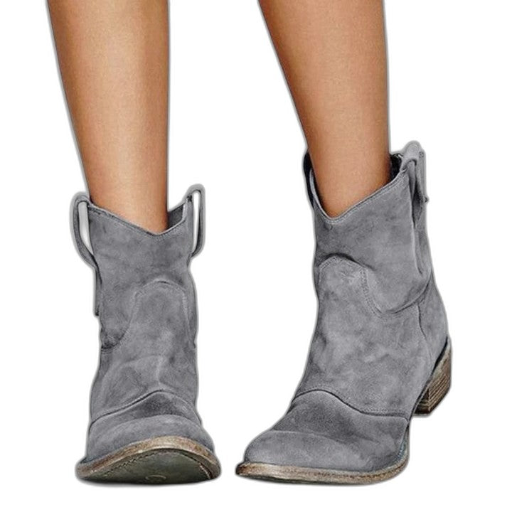 Comfortable Blue Suede Ankle Boots for Women with Block Heel Closed Toe Casual Style