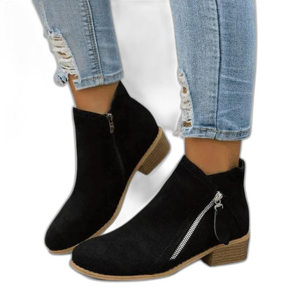 Comfortable Blue Suede Ankle Boots for Women with Block Heel Closed Toe Casual Style