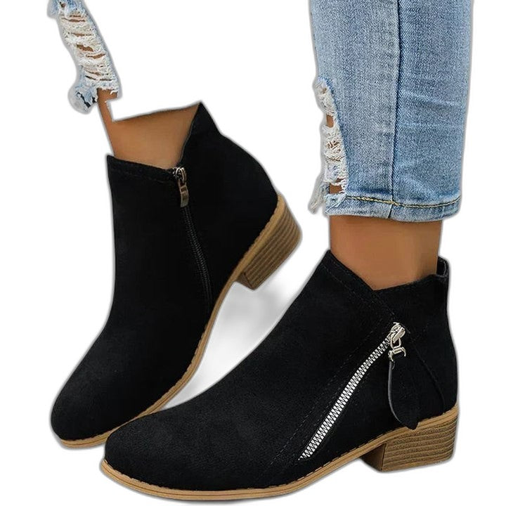 Comfortable Blue Suede Ankle Boots for Women with Block Heel Closed Toe Casual Style
