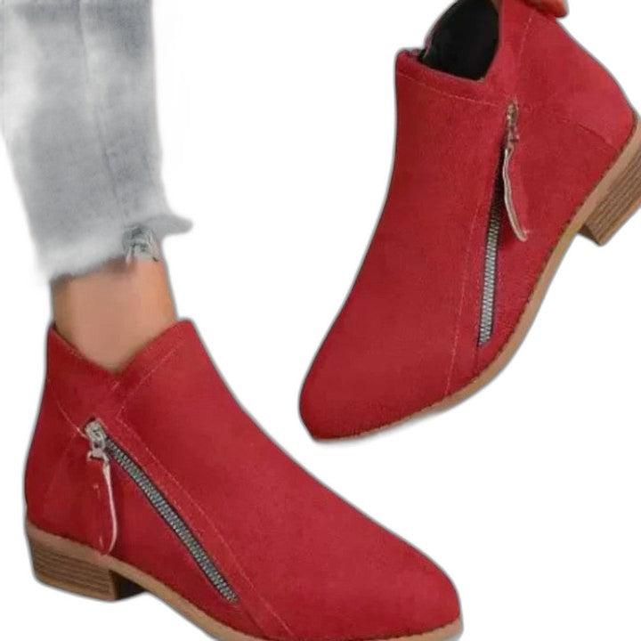 Comfortable Blue Suede Ankle Boots for Women with Block Heel Closed Toe Casual Style