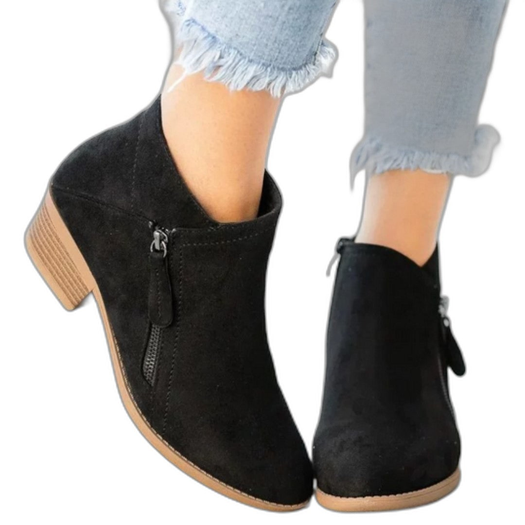Comfortable Blue Suede Ankle Boots for Women with Block Heel Closed Toe Casual Style