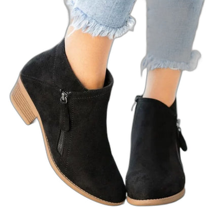 Comfortable Blue Suede Ankle Boots for Women with Block Heel Closed Toe Casual Style