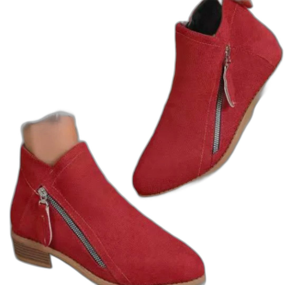 Comfortable Blue Suede Ankle Boots for Women with Block Heel Closed Toe Casual Style
