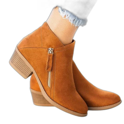 Comfortable Blue Suede Ankle Boots for Women with Block Heel Closed Toe Casual Style