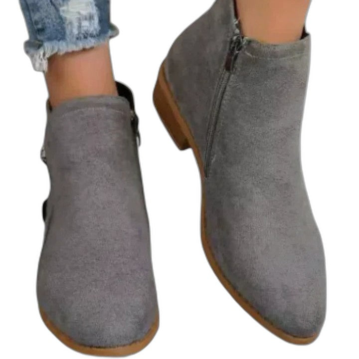 Comfortable Blue Suede Ankle Boots for Women with Block Heel Closed Toe Casual Style