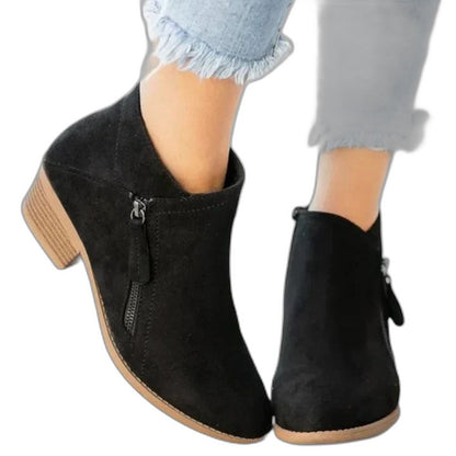 Comfortable Blue Suede Ankle Boots for Women with Block Heel Closed Toe Casual Style
