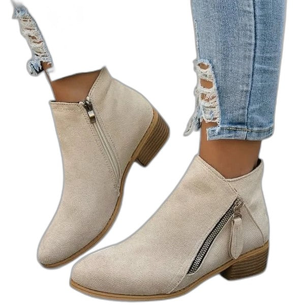 Comfortable Blue Suede Ankle Boots for Women with Block Heel Closed Toe Casual Style