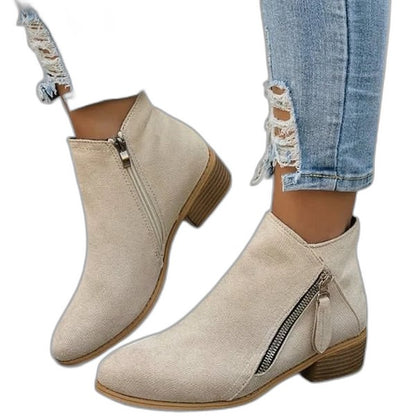 Comfortable Blue Suede Ankle Boots for Women with Block Heel Closed Toe Casual Style