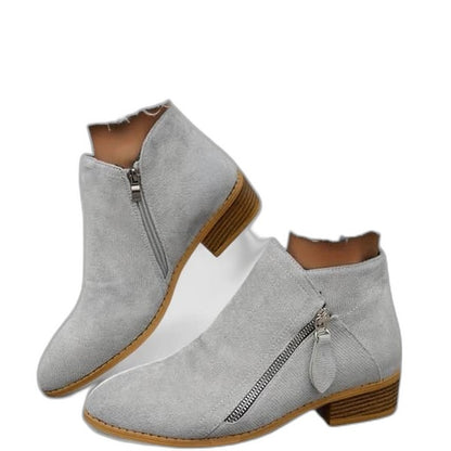 Comfortable Blue Suede Ankle Boots for Women with Block Heel Closed Toe Casual Style