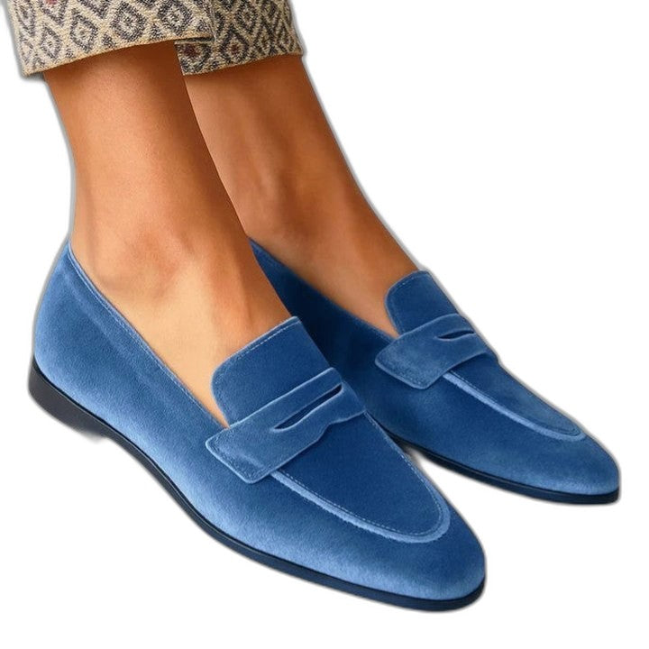 Comfortable Blue Suede Loafers for Women with Closed Toe Casual Style