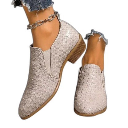 Comfortable Brown Leather Ankle Boots for Women with Block Heel Closed Toe Casual Style