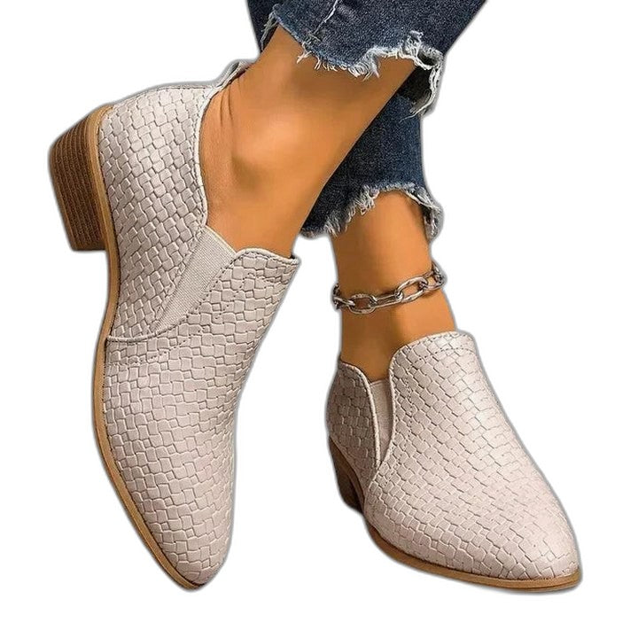 Comfortable Brown Leather Ankle Boots for Women with Block Heel Closed Toe Casual Style
