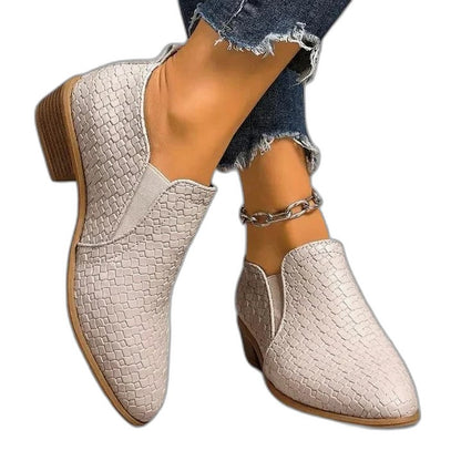 Comfortable Brown Leather Ankle Boots for Women with Block Heel Closed Toe Casual Style